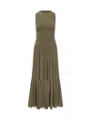 Michael Kors Olive Green Long Dress With Shirred Effect
