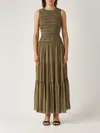 Michael Kors Olive Green Long Dress With Shirred Effect In Militare
