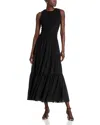 Michael Kors Black Crewneck Sleeveless Long Dress With Ruches And Ruffled Skirt In Tech Fabric Woman In Black