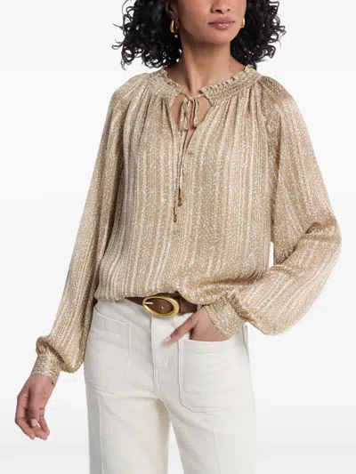 Michael Kors Smocked Tie-neck Blouse In Gold