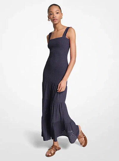 Michael Kors Smocked Tiered Maxi Dress In Blue