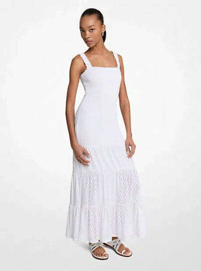 Michael Kors Smocked Tiered Maxi Dress In White