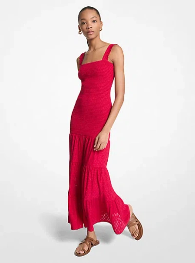Michael Kors Smocked Tiered Maxi Dress In Red