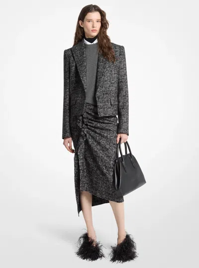 Michael Kors Smudged Glen Plaid Wool Cropped Blazer In Black