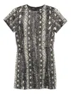 Michael Kors Grey Crewneck Mini Dress With Long Puffed Sleeves And All-over Snakeskin Print In Gray