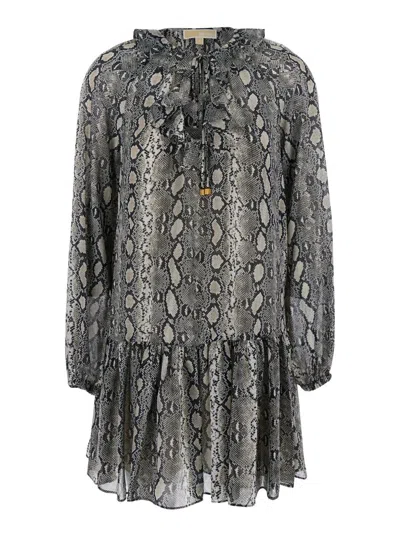Michael Kors Snake Ls Ruffle Mini Drs In Gray