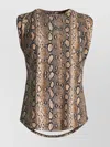 Michael Kors Snake Print Sleeveless Crewneck T-shirt In Brown
