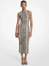 Michael Kors Snake Print Stretch Jersey Ruched Midi Dress In Brown
