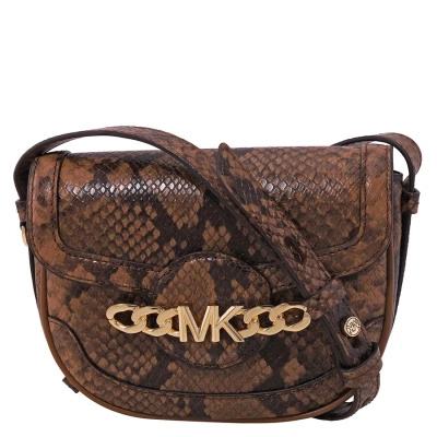 Michael Kors Snakeskin Effect Saddle Crossbody Bag In Brown