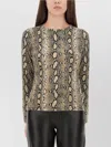 Michael Kors Snakeskin Pattern Crew Neck Fitted Top In Green