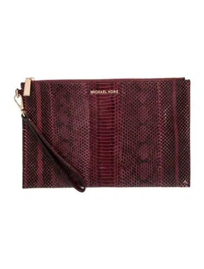 Pre-owned Michael Kors Snakeskin Portfolio In Burgundy