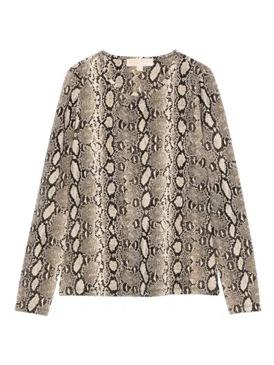 Michael Kors Snakeskin-print Long-sleeved T-shirt In Gray