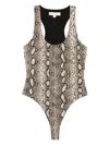 Michael Kors Snakeskin Racerback Bodysuit In Gray