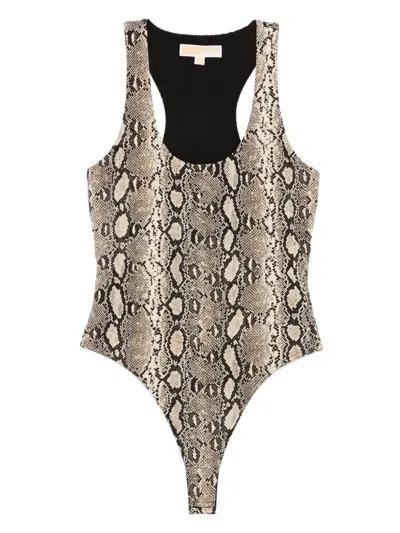 Michael Kors Snakeskin Racerback Bodysuit In Gray