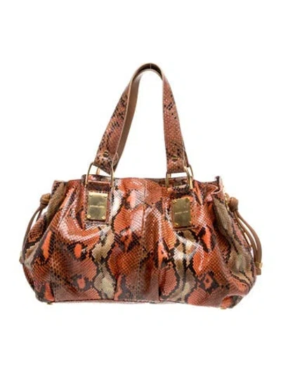 Pre-owned Michael Kors Snakeskin Shoulder Bag In Orange