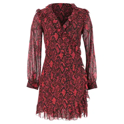 Pre-owned Michael Kors Snakeskin-print Ruffled Mini Dress In Burgundy Polyester In Red