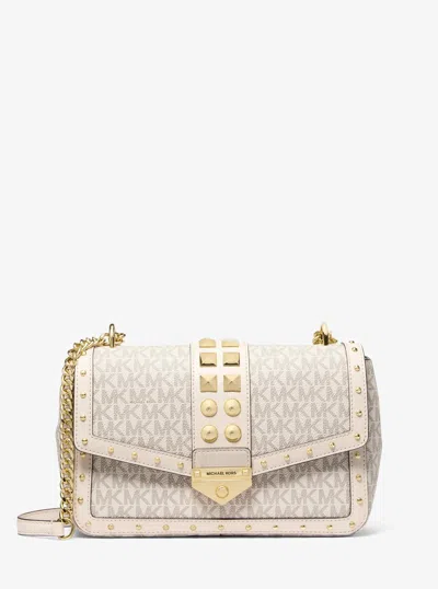 Michael Kors Soho Large Studded Signature Logo Shoulder Bag In Brown