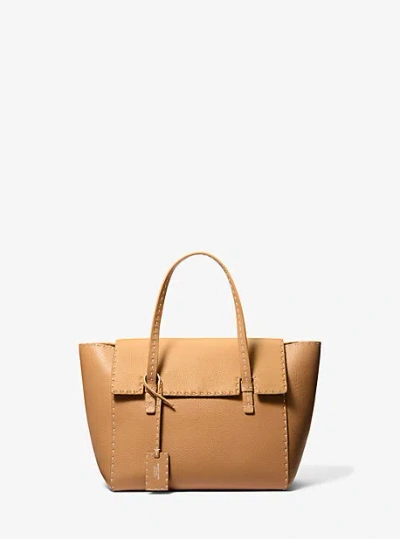Michael Kors Sophia Hand-stitched Pebbled Leather Satchel In Brown