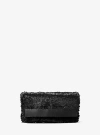 Michael Kors Sorrento Hand-stitched Fringe And Leather Foldover Clutch In Black