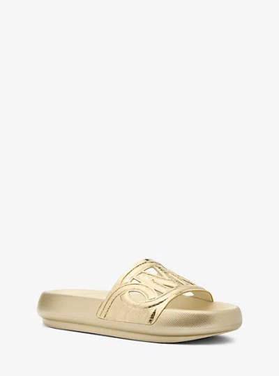 Michael Kors Splash Metallic Leather Slide Sandal In Gold