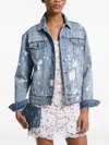 Michael Kors Splatter-print Denim Jacket In Blue