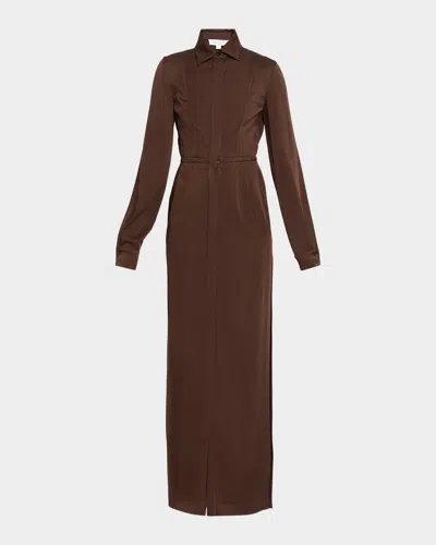 Michael Kors Split-sleeve Techno Maxi Shirtdress In Brown