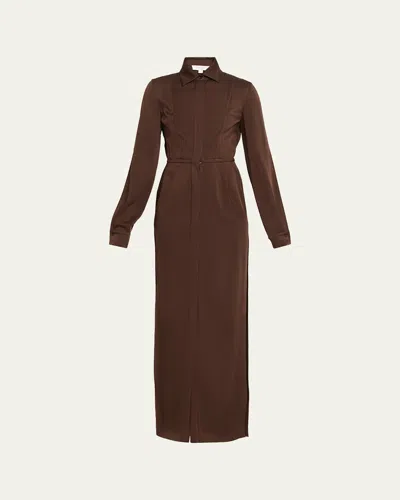 Michael Kors Split-sleeve Techno Maxi Shirtdress In Brown