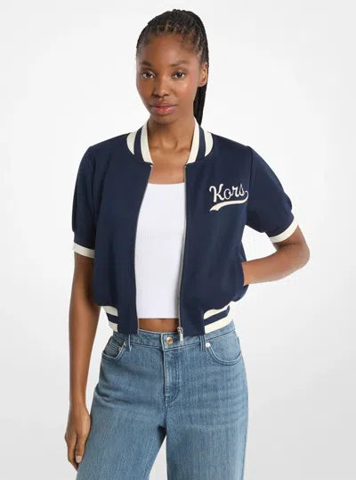 Michael Kors Sporty Piqué Cropped Short-sleeve Jacket In Blue