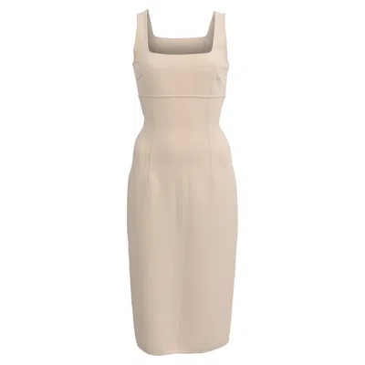 Michael Kors Square Neck Midi Dress In Ecru Wool In Neutral