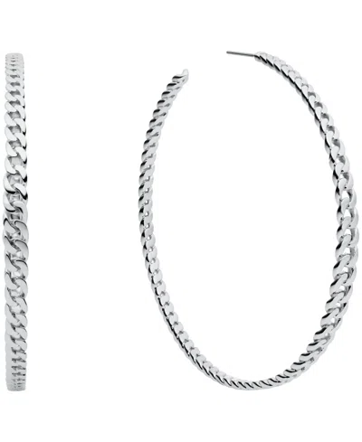 Michael Kors Statement Link Premium Gold-tone Brass Hoop Earrings In Silver