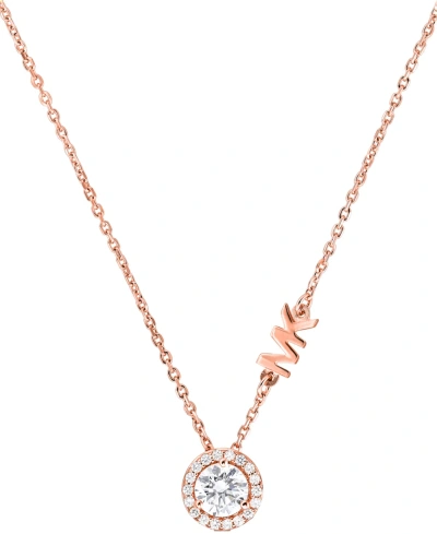 Michael Kors Sterling Silver Cubic Zirconia Pendant Necklace In Rose Gold