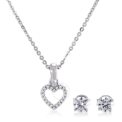 Michael Kors Sterling Silver Heart Necklace And Earrings Set In Metallic