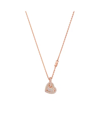 Michael Kors Sterling Silver Pave Heart Pendant Necklace In Rose Gold