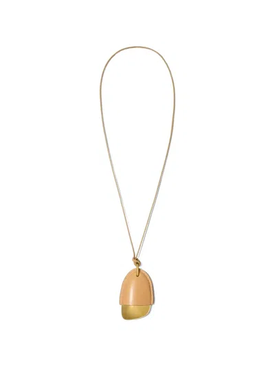 Michael Kors Brushed Brass And Leather Wrapped Pendant Necklace In Brown