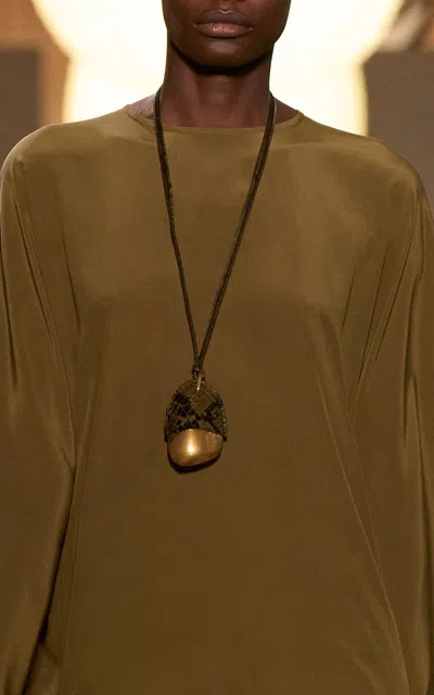 Michael Kors Stone Pendant Necklace With Leather Cover In Gold