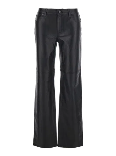 Michael Kors Straight Leg Leather Pant In Black