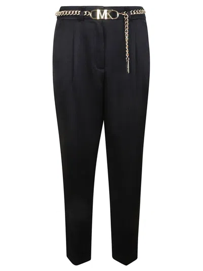 Michael Kors Chain Belt Cropped Trousers Pleated Design Pockets In Black