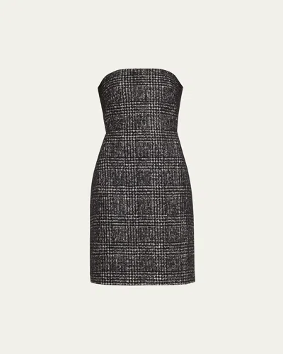 Michael Kors Strapless Houndstooth Sheath Dress In Blackwhit