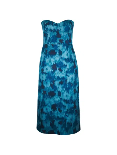 Michael Kors Strapless Midi Dress In Blue