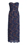 Michael Kors Strapless Soutache Lace Dress In Navy