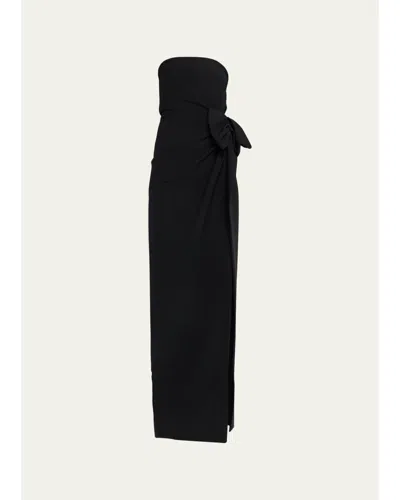 Michael Kors Strapless Wobroad Wool Origami Bow Column Gown In Black