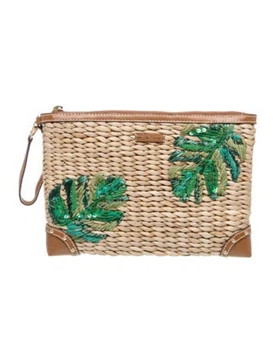 Pre-owned Michael Kors Straw Clutch In Neutrals