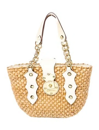 Pre-owned Michael Kors Straw Top Handle Bag In Brown