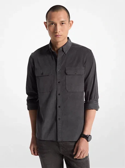 Michael Kors Stretch Cotton Blend Utility Shirt In Grey