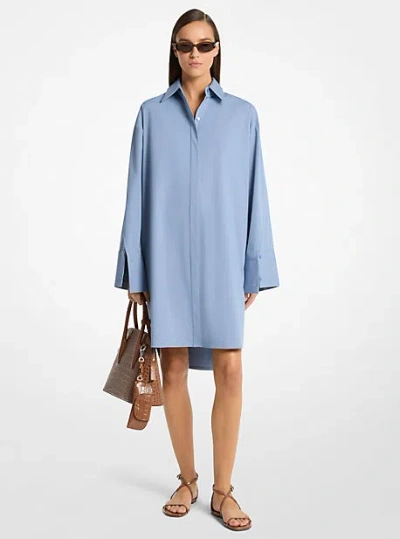 Michael Kors Stretch Cotton Poplin Slit-sleeve Shirtdress In Green