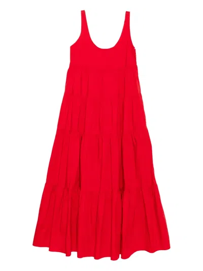 Michael Kors Stretch Cotton Tiered Dress In Red