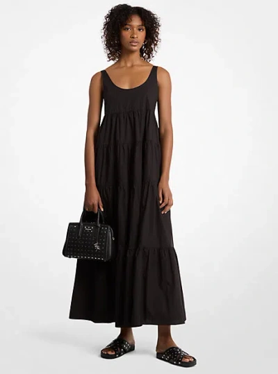Michael Kors Stretch Cotton Tiered Dress In Black