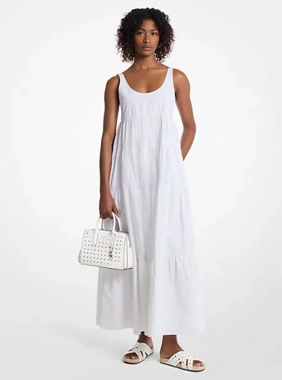 Michael Kors Stretch Cotton Tiered Dress In White