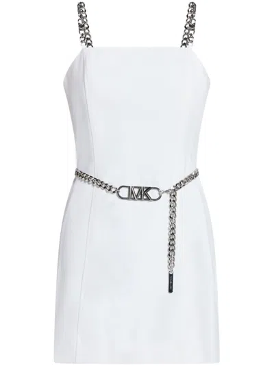 Michael Kors Stretch-crepe Belted Mini Dress In White