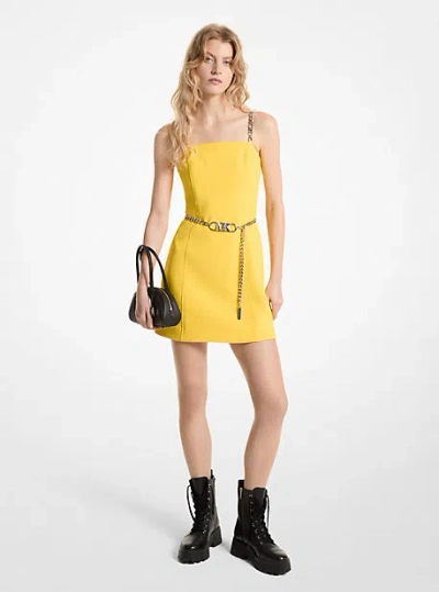 Michael Kors Stretch Crepe Belted Mini Dress In Yellow